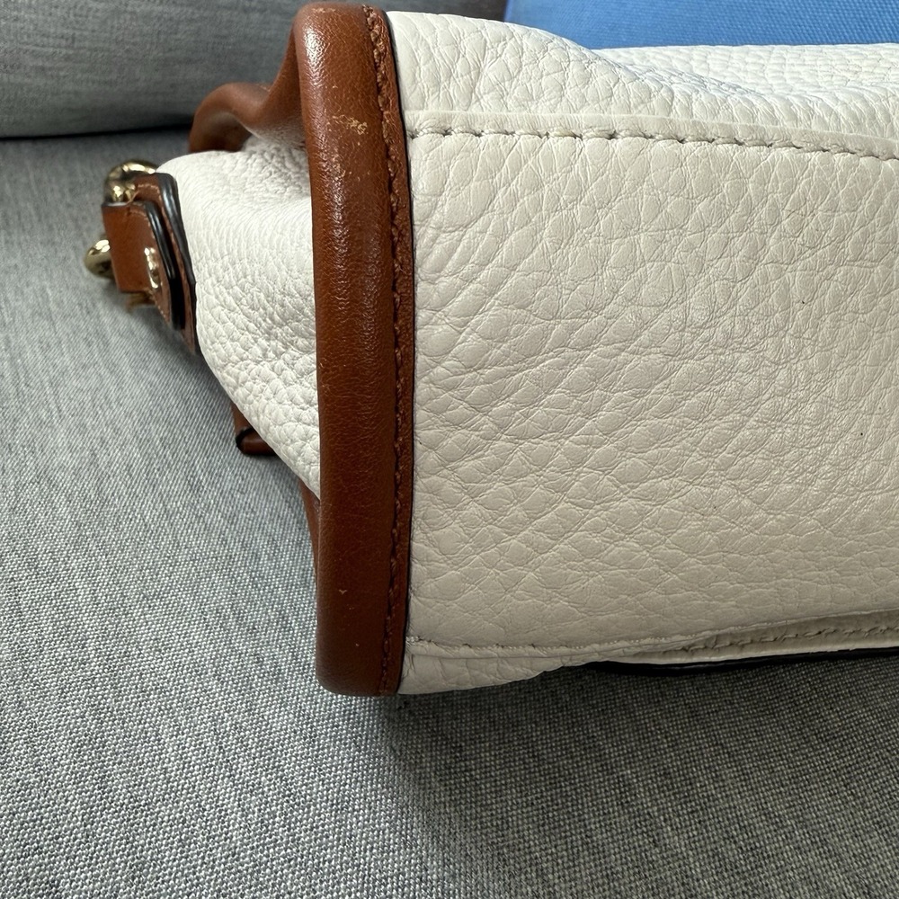 Michael Kors Margo Tan with White Pebbled Leather & Chain Crossbody Bag Purse - Picture 6 of 16